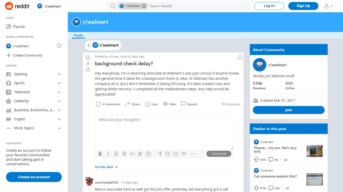 background check delay? : walmart